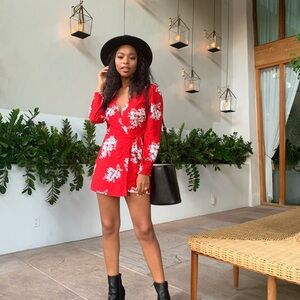 Red Floral Skort Jumpsuit